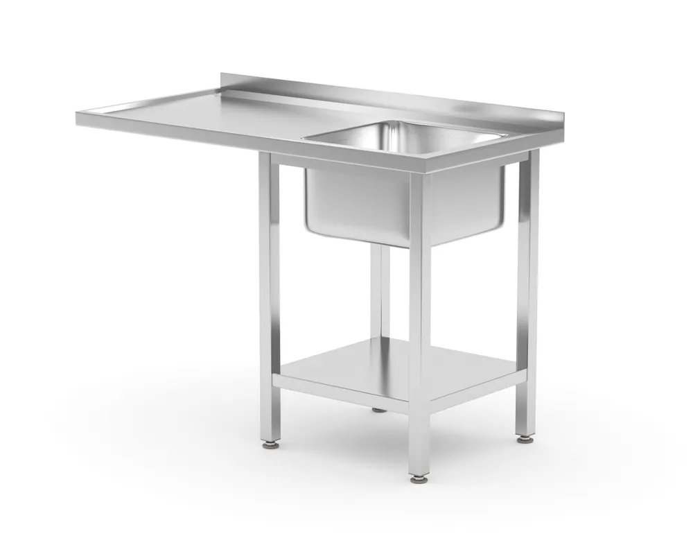 Tisch mit Spüle, Ablageboden und Platz für Geschirrspüler, rechts, 1200x700x(H)850mm Tisch mit Spüle, Ablageboden und Platz für Geschirrspüler, rechts, 1200x700x(H)850mm