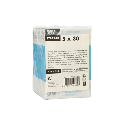 73500 Hygienebeutel 28,5 cm x 8 cm x 7 cm weiss im Spenderkarton