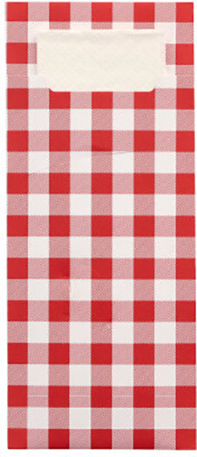 15600 Bestecktaschen 20 cm x 8,5 cm rot "Vichy Karo" inkl. weißer Serviette 33 x 33 cm 2-lag.