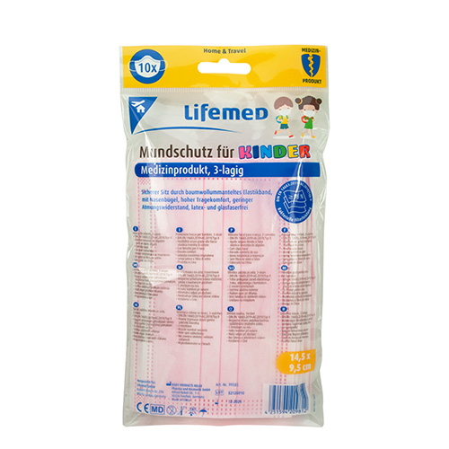 Lifemed Kinder-Mundschutz 3-lagig 9,5 cm x 14,5 cm farbig sortiert mit Nasenbügel Lifemed Kinder-Mundschutz 3-lagig 9,5 cm x 14,5 cm farbig sortiert mit Nasenbügel