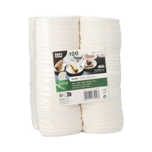 25200 Teller Zuckerrohr "pure" Halbmond Ø 9 cm · 1 cm weiss "Cella"