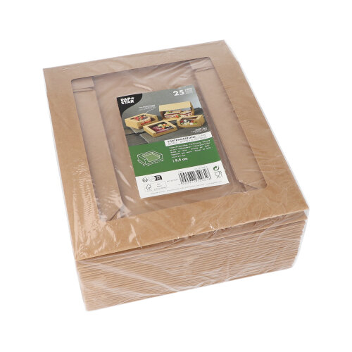 25 Tortenkartons mit Deckel eckig 5,5 cm x 23 cm x 23 cm mit Sichtfenster aus PLA 2700 Tortenkartons mit Deckel eckig 5,5 cm x 23 cm x 23 cm mit Sichtfenster aus PLA