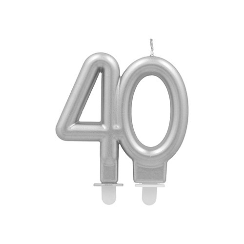 1 Jubiläumskerzen mit Halter 7 cm silber "40" 2880 Jubiläumskerzen mit Halter 7 cm silber "40"