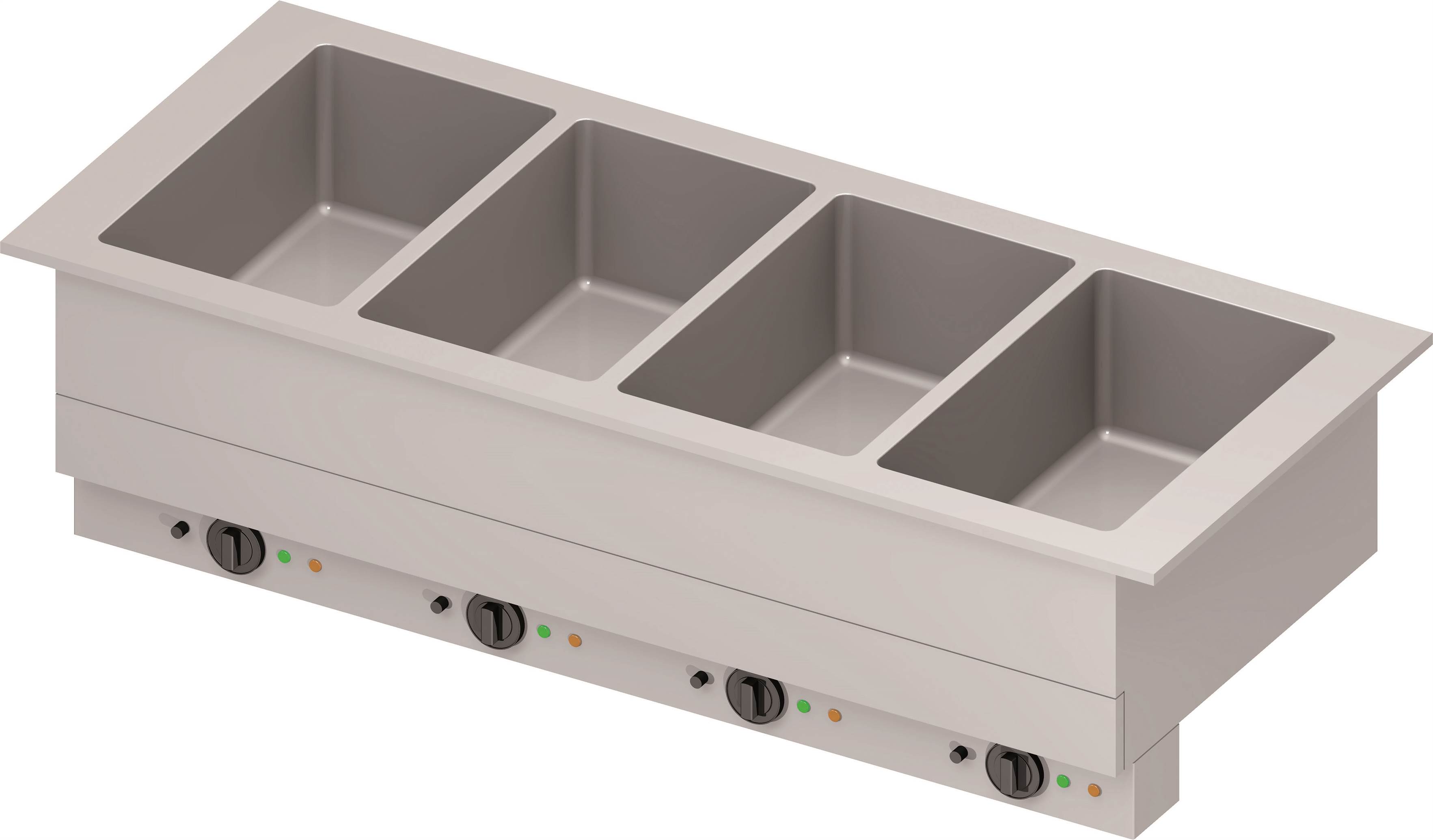 Bain-Marie "Drop-In" 4x GN1/1 Einzelbecken 1480x620x390 mm, Edelstahlabdeckung Bain-Marie "Drop-In" 4x GN1/1 Einzelbecken 1480x620x390 mm, Edelstahlabdeckung