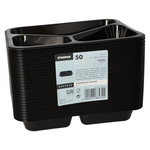 6000 Mikrowellenschalen, PP 3-geteilt 765 ml 3,2 cm x 22,7 cm x 17,8 cm schwarz