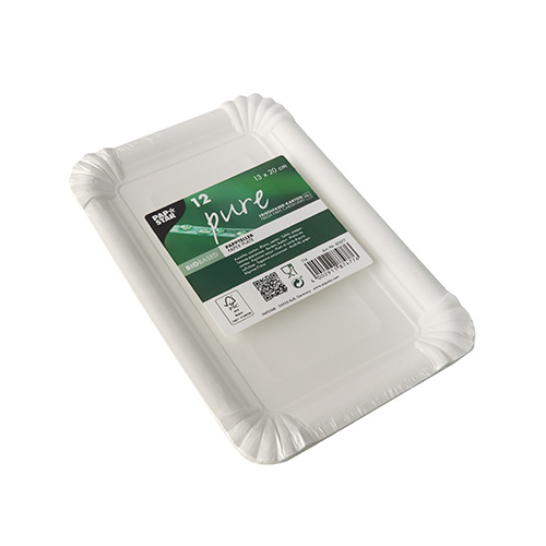 30000 Teller, Pappe "pure" eckig 13 cm x 20 cm weiss