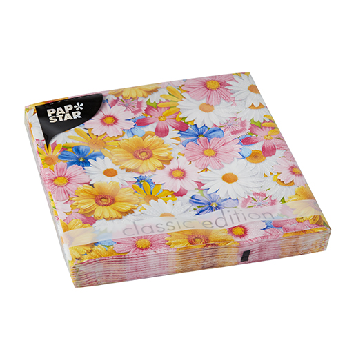20 Servietten, 3-lagig 1/4-Falz 33 cm x 33 cm "Daisies Mix" 22800 Servietten, 3-lagig 1/4-Falz 33 cm x 33 cm "Daisies Mix"