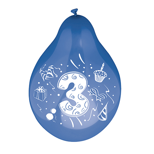 6 Zahlenluftballons Ø 25 cm farbig sortiert "3" 20160 Zahlenluftballons Ø 25 cm farbig sortiert "3"