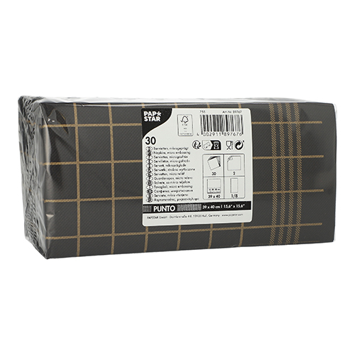 30 Servietten, 2-lagig "PUNTO" 1/8-Falz 39 cm x 40 cm schwarz/gold "Kitchen Towel" mikrogeprägt 11520 Servietten, 2-lagig "PUNTO" 1/8-Falz 39 cm x 40 cm schwarz/gold "Kitchen Towel" mikrogeprägt