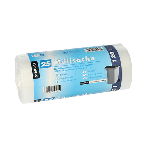 11000 Müllsäcke, HDPE 120 l 110 cm x 70 cm transparent