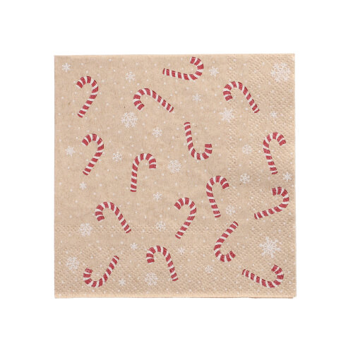 20 Servietten, 3-lagig 1/4-Falz 25 cm x 25 cm natur "Candy Canes" aus recyceltem Papier 41160 Servietten, 3-lagig 1/4-Falz 25 cm x 25 cm natur "Candy Canes" aus recyceltem Papier