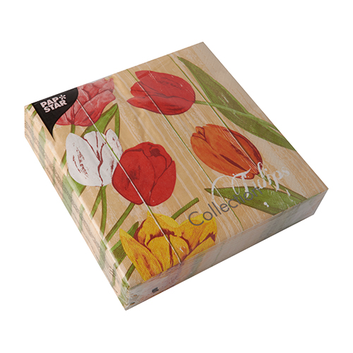 14000 Servietten, 3-lagig 1/4-Falz 40 cm x 40 cm "Blooming Tulips"