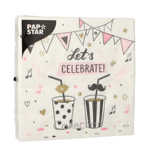 20 Servietten, 3-lagig 1/4-Falz 33 cm x 33 cm "Let's Celebrate" 21600 Servietten, 3-lagig 1/4-Falz 33 cm x 33 cm "Let's Celebrate"