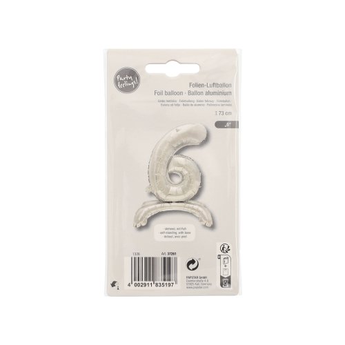 1 Folienluftballon 73 cm silber "6" stehend 3840 Folienluftballon 73 cm silber "6" stehend