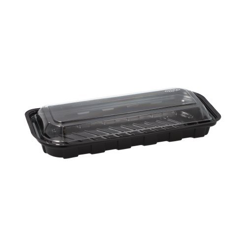 8000 Sushi-Schalen R-PET rechteckig 21 cm x 8,8 cm x 4,3 cm schwarz mit transparentem Deckel