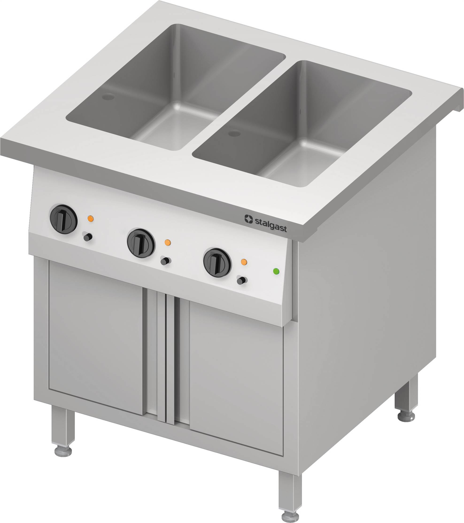 Bain-Marie-Station "Free Flow" 2x GN1/1-Becken, mit Wärmeschrank und Flügeltüren, 799x735x880 mm Granitabdeckung "Standard G1"