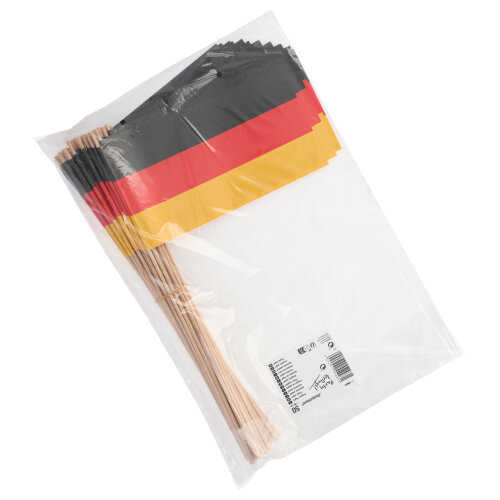 50 Flaggen, Papier 12 cm x 22 cm "Deutschland" mit Stiel 38,5 cm lang