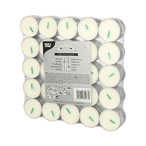 30000 Teelichte Ø 37,2 mm · 15,5 mm weiss aus 100 % Stearin