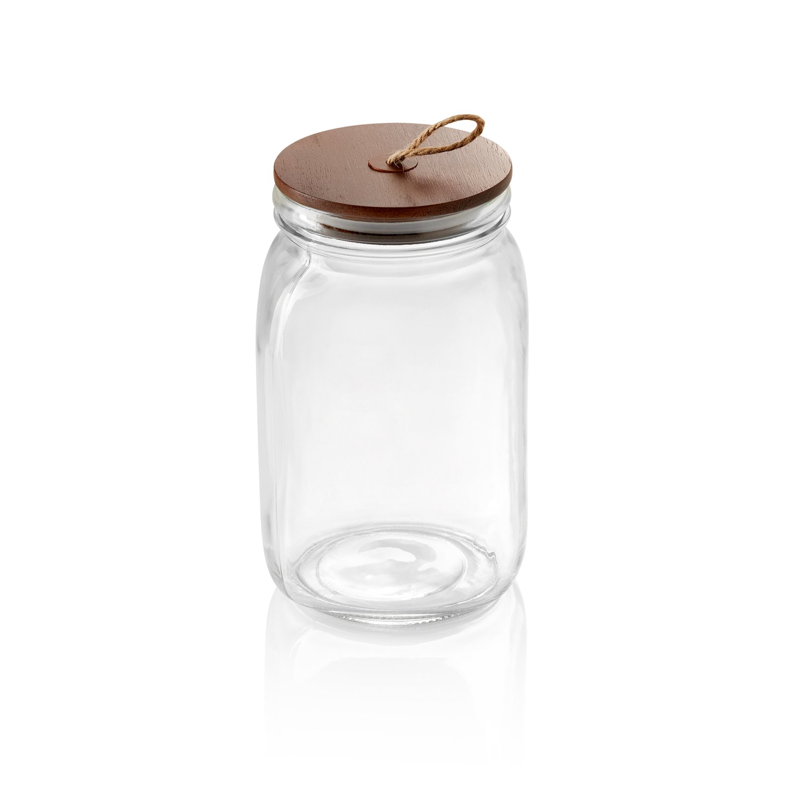 Vorratsglas mit Akaziendeckel und Schnur, 1,5 ltr., Ø 9 cm, Höhe 19,5 cm, Glas, Akazienholz