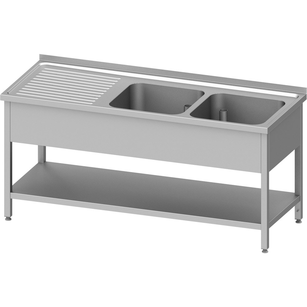 Spültisch mit Grundboden 1400x600x850 mm, mit zwei Becken rechts, mit Aufkantung, verschweißt Spültisch mit Grundboden 1400x600x850 mm, mit zwei Becken rechts, mit Aufkantung, verschweißt