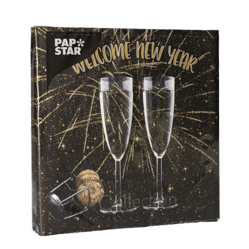 21600 Servietten, 3-lagig 1/4-Falz 33 cm x 33 cm "Welcome New Year"