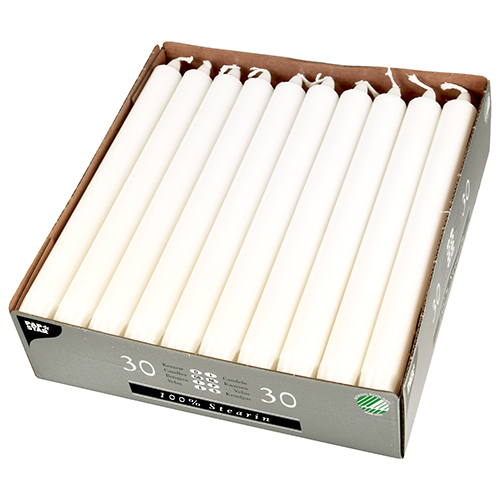 120 Kronkerzen Ø 2,2 cm · 24 cm weiss aus 100 % Stearin 5760 Kronkerzen Ø 2,2 cm · 24 cm weiss aus 100 % Stearin