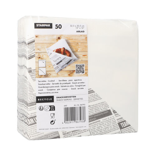 18000 Snackservietten, stoffähnlich, Airlaid 1/4-Falz 32,5 cm x 30,5 cm weiss "Newsprint"