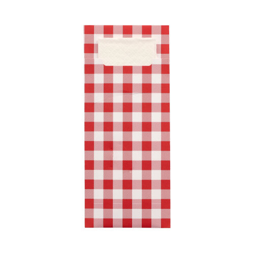 15600 Bestecktaschen 20 cm x 8,5 cm rot "Vichy Karo" inkl. weißer Serviette 33 x 33 cm 2-lag.