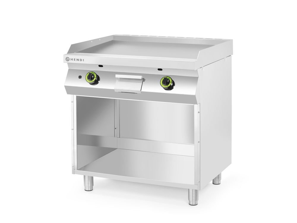 Gasgrillplatte, glatt, mit auf 3 Seiten geschlossenem Unterschrank, Kitchen Line, 10kW, 800x700x(H)900mm