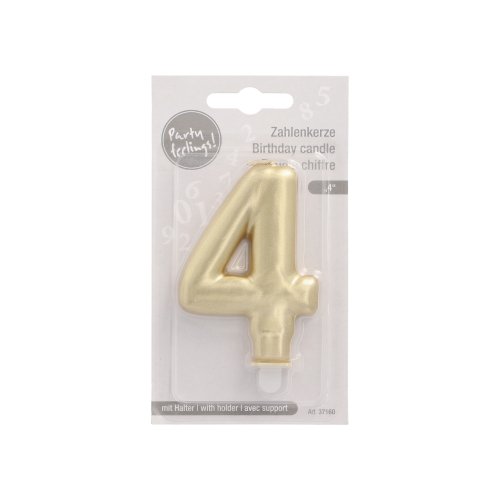 1 Zahlenkerze mit Halter 7 cm gold "4" 4320 Zahlenkerze mit Halter 7 cm gold "4"