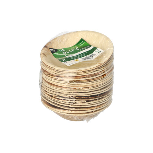 25 Schalen, Palmblatt "pure" rund 200 ml Ø 13 cm · 3 cm 8400 Schalen, Palmblatt "pure" rund 200 ml Ø 13 cm · 3 cm