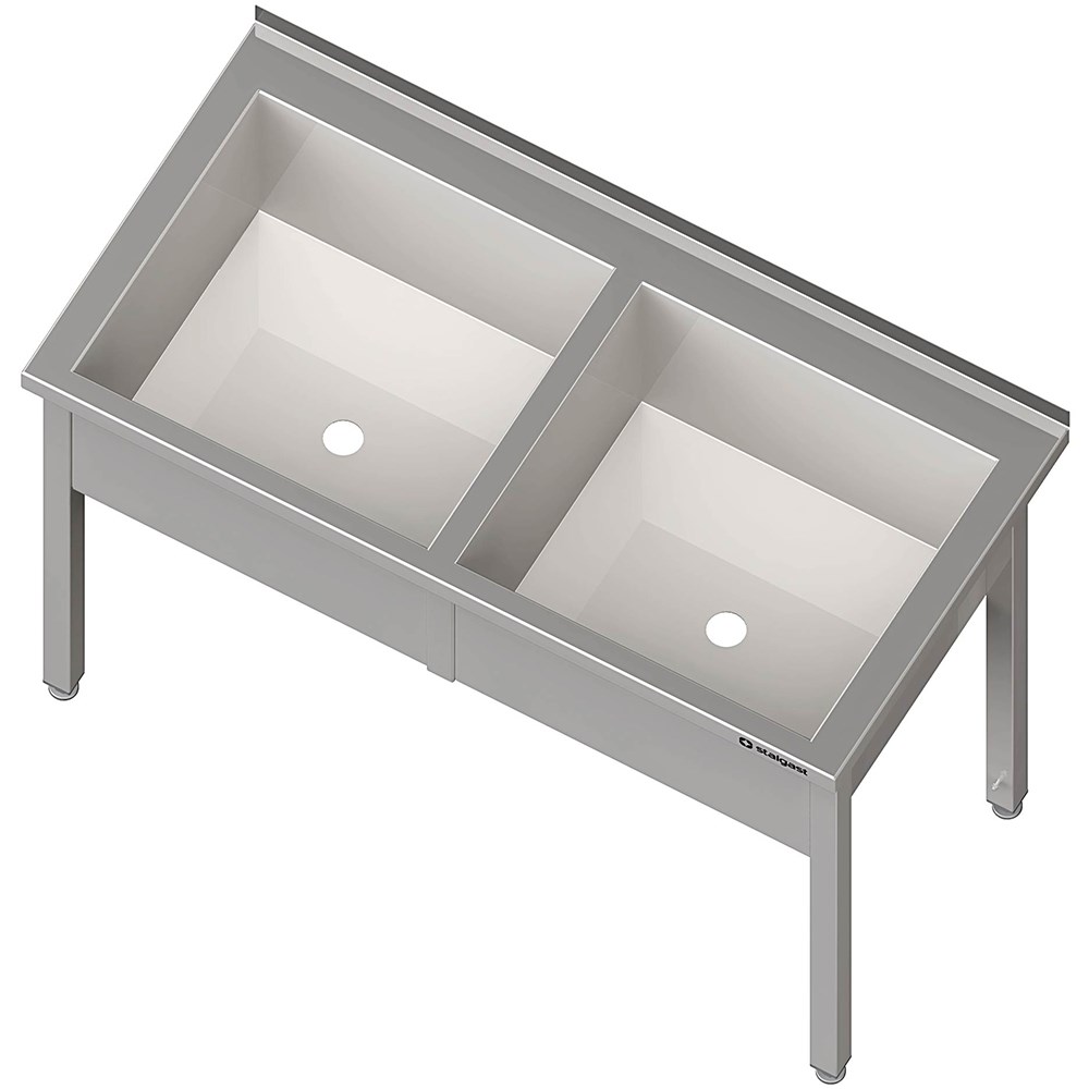 Topfspüle mit zwei Becken, 1600x700x850 mm, 300 mm Beckenhöhe, mit Aufkantung, verschweißt