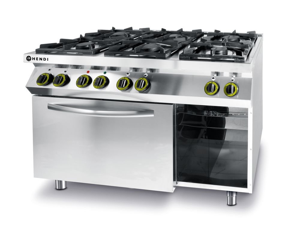 Gasherd Kitchen Line 6-flammig mit Ofen GN 1/1, HENDI, Kitchen Line, 230V/3000W, 28,5kW, 1200x722x(H)900mm