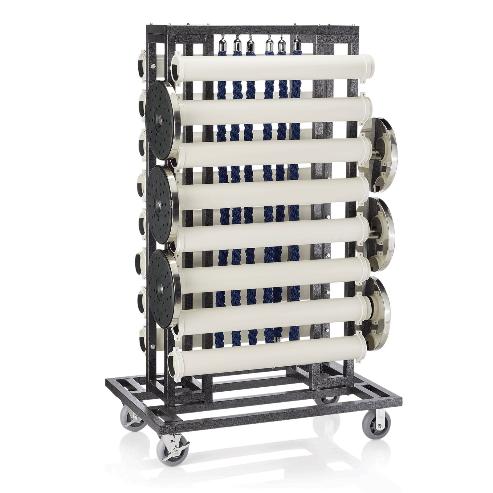 Abgrenzungspfosten Zylinder 32 cm, (H) 95 cm Transportwagen 120 x 80 x 193 cm