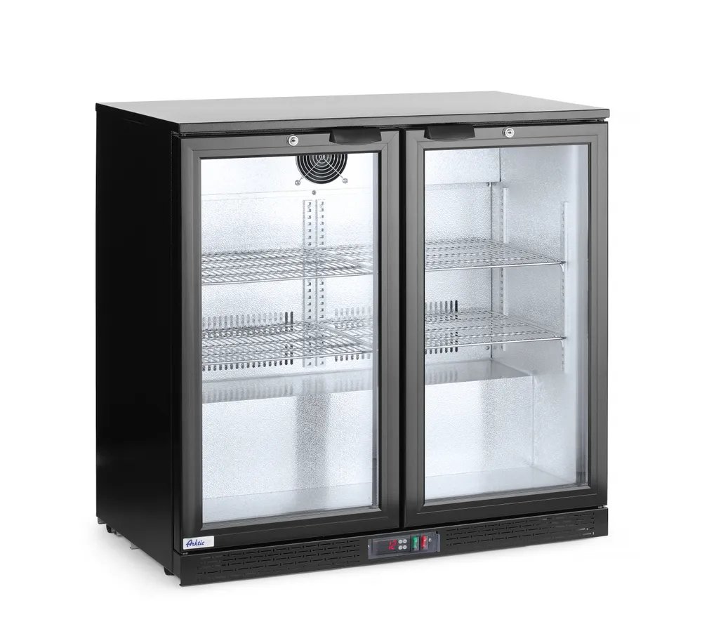 Kühlschrank mit doppelter Tür auf der Rückseite, Arktic, 158L, Schwarz, 220-240V/160W, 900x530x(H)870mm Kühlschrank mit doppelter Tür auf der Rückseite, Arktic, 158L, Schwarz, 220-240V/160W, 900x530x(H)870mm