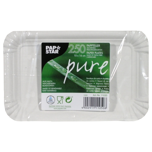 48000 Teller, Pappe "pure" eckig 10 cm x 16 cm weiss