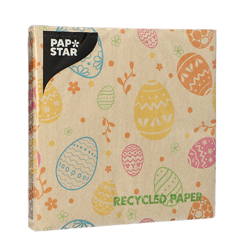 21600 Servietten, 3-lagig 1/4-Falz 33 cm x 33 cm ! natur "Eggs" aus recyceltem Papier