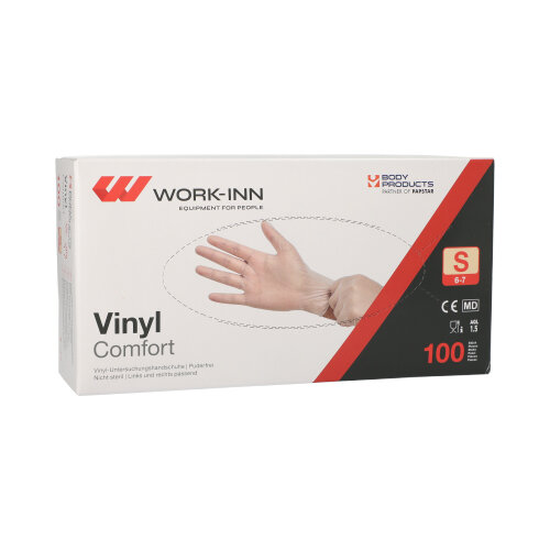 WORK-INN/PS Handschuhe, Vinyl puderfrei "Comfort" transparent Größe S WORK-INN/PS Handschuhe, Vinyl puderfrei "Comfort" transparent Größe S