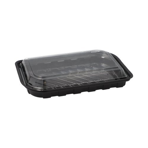 50 Sushi-Schalen R-PET rechteckig 21 cm x 13 cm x 4,3 cm schwarz mit transparentem Deckel 5600 Sushi-Schalen R-PET rechteckig 21 cm x 13 cm x 4,3 cm schwarz mit transparentem Deckel