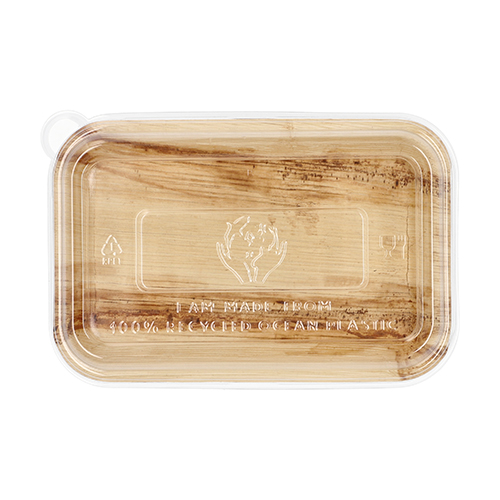 1800 Schalen, Palmblatt eckig 400 ml 5 cm x 14 cm x 20 cm mit rPET Deckel "Kombipack"