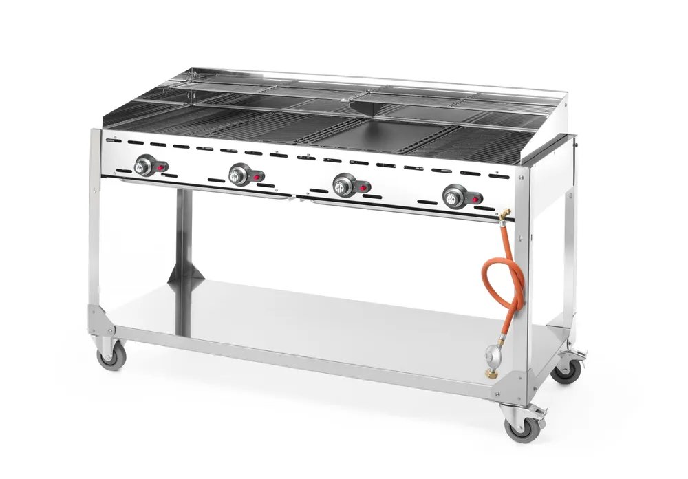 Grillsystem Green Fire mit 4 Brennern, Profi Line, mit Rollengestell, Hellgrau, 22kW, 1400x612x(H)825mm Grillsystem Green Fire mit 4 Brennern, Profi Line, mit Rollengestell, Hellgrau, 22kW, 1400x612x(H)825mm