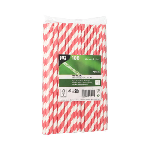 1000 Trinkhalme Papier Ø 6 mm · 20 cm rot/weiss "Stripes" 90000 Trinkhalme Papier Ø 6 mm · 20 cm rot/weiss "Stripes"