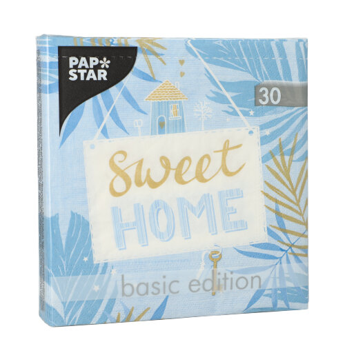 30 Servietten, 3-lagig 1/4-Falz 33 cm x 33 cm blau "Sweet Home" 25920 Servietten, 3-lagig 1/4-Falz 33 cm x 33 cm blau "Sweet Home"