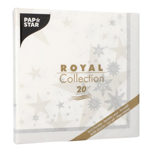 12000 Servietten "ROYAL Collection" 1/4-Falz 40 cm x 40 cm weiss "Stars and Snowflakes"
