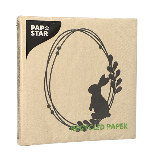 21600 Servietten, 3-lagig 1/4-Falz 33 cm x 33 cm ! natur "Rabbit Wreath" aus recyceltem Papier