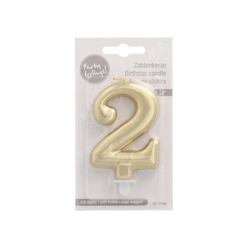 1 Zahlenkerze mit Halter 7 cm gold "2" 4320 Zahlenkerze mit Halter 7 cm gold "2"