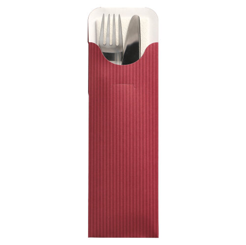12000 Bestecktaschen 23,5 cm x 7,3 cm bordeaux "Lines" inkl. weißer Serviette 40 x 40 cm 2-lag.
