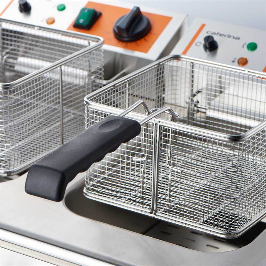 Doppel-Fritteuse CATERINA, 2x 10 Liter, mit Ablasshahn 610x510x390 mm (BxTxH), 2x 3 kW 230V Doppel-Fritteuse CATERINA, 2x 10 Liter, mit Ablasshahn 610x510x390 mm (BxTxH), 2x 3 kW 230V