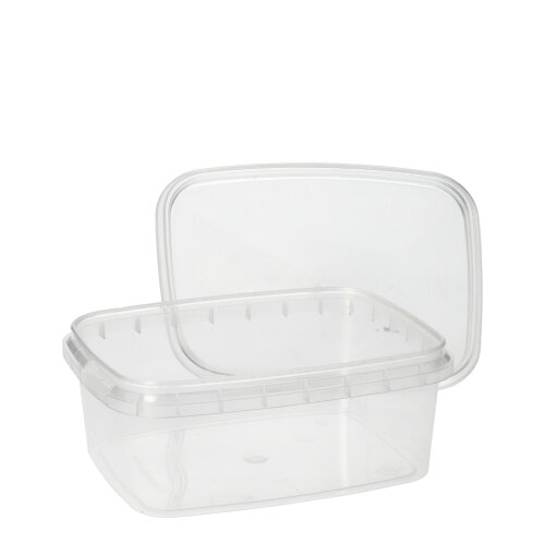 11000 Feinkostbecher, PP eckig 250 ml 4 cm x 8,6 cm x 10,9 cm transparent mit Originalitätsverschluss