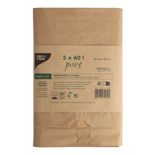 1200 Kompostsäcke aus Papier "pure" 60 l 85 cm x 55 cm x 23 cm braun , 2-lagig